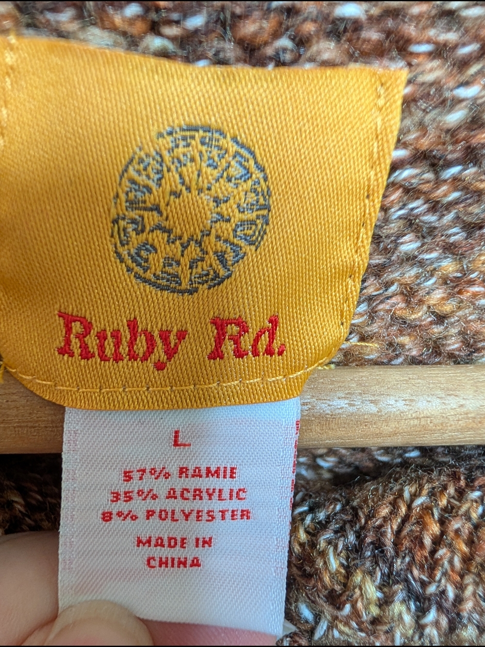 Ruby Rd. Brown Multicolor Space Dye Chunky Knit Cardigan Ruffle Collar Large - Picture 5 of 8
